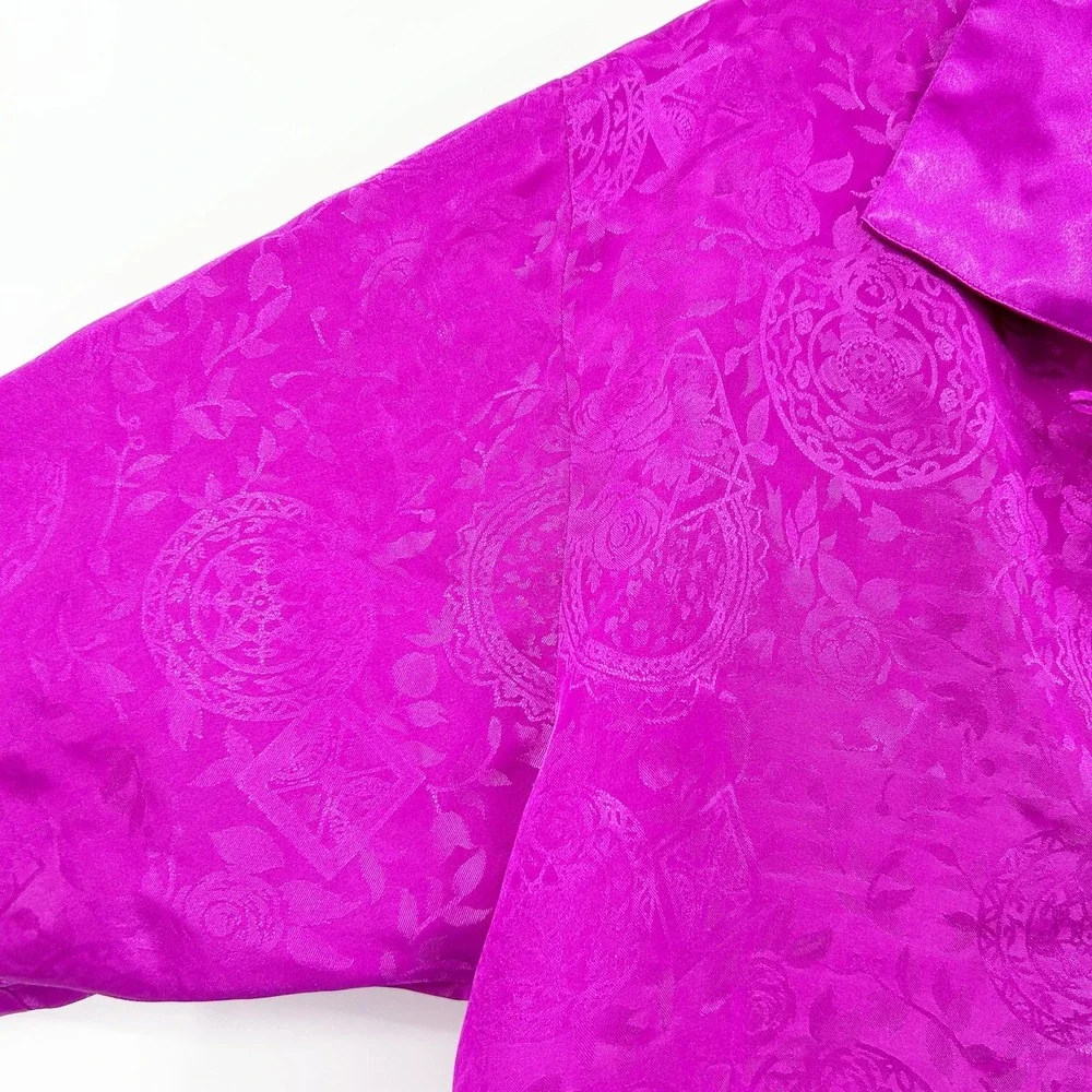 Victoria's Secret Womens Magenta Floral Damask Satin Gold Label Pajama Top S